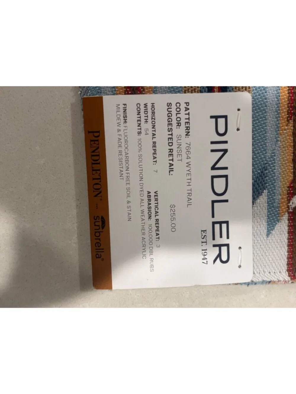 Pindler Pendleton Sunbrella Wyeth Trail Sunset Upholstery Fabric Sample 13” x 13